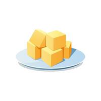 Butter margarine slices on plate isolated on white background. vector
