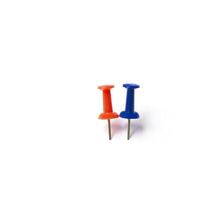 two different colorful push pins isolated on white photo
