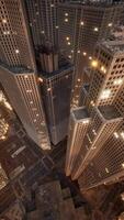 Aerial view of skyscrapers in downtown in the evening video