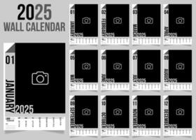 2025 Minimalist Trendy Wall Calendar Design - Set of 12 Pages Black and White Wall Calendar Template for Print vector