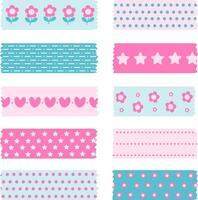 Blue and Pink Color Washi Tape With Cute Patterns vector