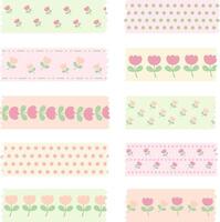 Pastel Color Washi Tape With Flower Pattern vector