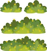 Set of Green Bushes with Flower. Simple Grass Element Collection. Flat Illustration on White Background vector