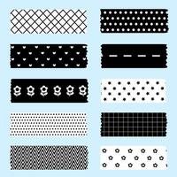 Black and White Color Washi Tape With Patterns vector