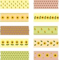 Pastel Color Washi Tape With Sunflower Pattern vector
