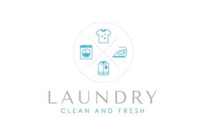 Laundry logo template with a minimalist design of a washing machine and clothes. vector