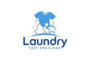 Graphic laundry logo template with clothes and detergent visuals. vector