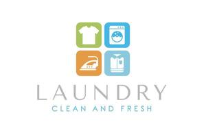 Advanced laundry logo template with machine, clothes, iron, and folded clothes. vector