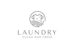 Innovative laundry logo template with simple clothing and appliance graphics. vector