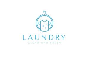 Simplistic laundry logo template featuring clothes, a washing machine, and a hanger. vector