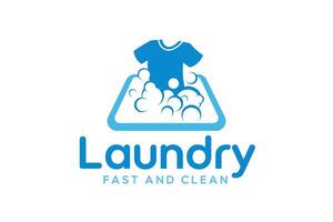 Laundry service logo template with a focus on clothes and washing effects. vector