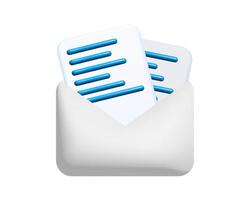 Opened letter envelope with paper documents. Template of message notification. vector