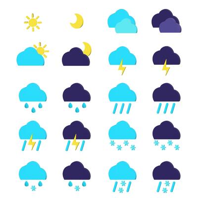 3d infographic weather icons for web application. Symbols forecast set UX UI design.