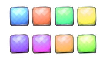 Set of colorful square gems. Expensive stones, diamonds, gemstones vector