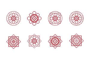 Traditional embroidery ornament print set. Red design on white background. Abstract folk geometric pattern. vector