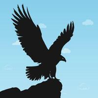 A silhouette of an eagle with outspread wings in the mountain vector