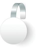 Blank, round shelf wobbler is hanging, attached to a transparent plastic strip. The wobbler is ready for your message vector
