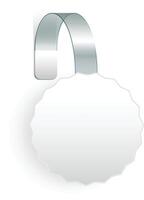 Blank round wobbler tag hangs on a wall, perfect for customizing with your own message. Ideal for retail displays, advertising, and marketing in stores vector