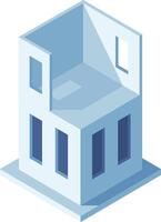 Modern building under construction with isometric windows showing progress. Engineers and contractors work on the site, creating a new urban landmark vector