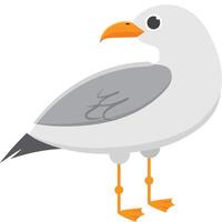 Charming cartoon seagull, standing with its body forward and head turned, in vibrant colors perfect for nature projects, logos, and fun designs vector