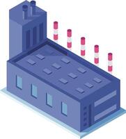 Illustration of a large industrial factory building with smoking chimneys in an isometric style, perfect for topics related to manufacturing and industry vector
