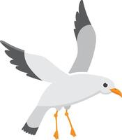 Cute cartoon seagull with spread wings landing on the shore after a long flight. Perfect for logos or illustrations, symbolizing freedom and nature vector