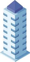 Simple isometric view of an office building with a blue pyramid roof and windows, ideal for cityscapes and urban environments vector