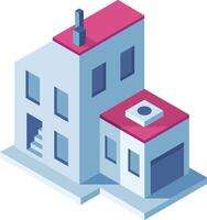 Minimalistic isometric building featuring a garage and a chimney, perfect for architectural visualizations, real estate projects, and urban planning concepts vector