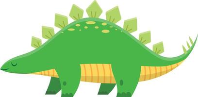 Happy green stegosaurus is walking toward the left of the frame. This colorful illustration would be perfect for a children book or educational material vector