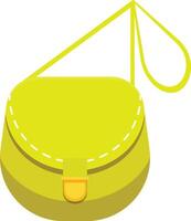 Yellow handbag with a long strap, a golden clasp and white stitching, isolated on a white background. Perfect for fashion related designs vector