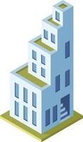 This isometric illustration showcases a modern building with green roofs, embodying the principles of sustainable and eco friendly architectural design vector