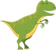 Cartoon illustration of a happy green tyrannosaurus rex dinosaur from the cretaceous period, smiling and looking friendly vector