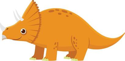 Cheerful cartoon triceratops dinosaur walking toward the left side of the frame. This friendly looking dinosaur is smiling vector