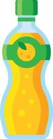 Plastic bottle filled with refreshing orange juice. Closed tightly with a green cap. Bursting with citrusy goodness and packed with healthy vitamins from natural fruits. Perfect for hot summer days vector