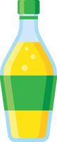 Cartoon image of a glass bottle containing a yellow, bubbly liquid and sporting a green label, isolated on a white background vector