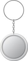 Realistic metal key chain with a ring and chain, holding a round white plate, perfect for showcasing your logo or design vector