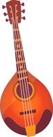 The artwork captures a beautifully designed mandolin with a warm orange hue and detailed craftsmanship highlighting its strings and rounded body vector