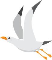 Cartoon illustration of a white seagull flying with its wings spread, showing its full wingspan. Perfect for projects related to nature, birds, and wildlife vector