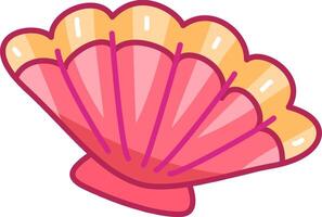 The illustration showcases a scallop shell in vibrant pink and yellow hues featuring detailed lines and a smooth finish. The background is plain white highlighting the shells beauty vector