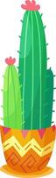A cheerful illustration depicts two green cacti in a decorative pot featuring vibrant patterns. The cacti are healthy and well shaped adding a lively touch to any space vector