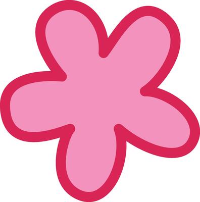 A cheerful pink flower with rounded petals and a striking red outline captures attention with its simplistic design adding a playful element to various projects