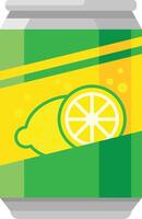 Refreshing citrus soda in aluminum can with lemon and lime label, perfect for summer thirst. Vibrant colors and bold design evoke a cool, bubbly drink vector