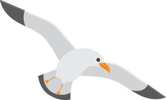 Cartoon illustration of a seagull flying with spread wings, isolated on a white background. Perfect for projects related to nature, birds, or wildlife vector