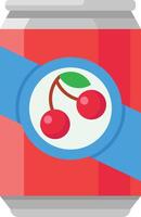 Refreshing aluminum can featuring a vibrant label depicting ripe cherries, hinting at the sweet and fruity flavor of the beverage inside. Perfect for showcasing summer refreshments vector