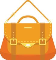 Stylish orange leather handbag featuring a sturdy shoulder strap and decorative buckles, embodying a perfect blend of fashion and functionality vector