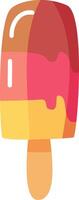 A bright and colorful popsicle is melting on a wooden table showcasing layers of red yellow and orange perfect for a hot summer day vector