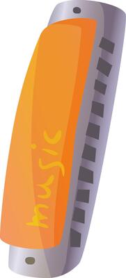 A brightly colored harmonica lies on a flat surface its orange cover gleaming under the light symbolizing the fun and creativity of playing music
