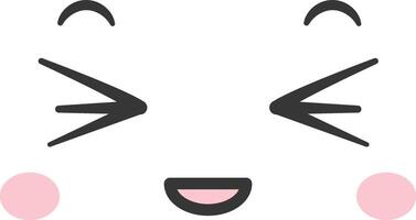 A cheerful cartoon face features closed eyes raised eyebrows and blushing cheeks expressing joy and positivity. Ideal for designs needing a friendly touch vector