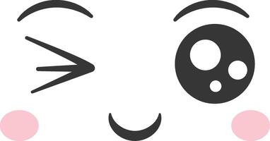 A charming winking face featuring oversized eyes and delicate rosy cheeks brings a joyful and playful vibe perfect for use in communications or design projects vector