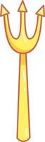 This cheerful yellow pitchfork features three pointed prongs and a sturdy handle perfect for lifting and moving materials in gardening or farming activities vector